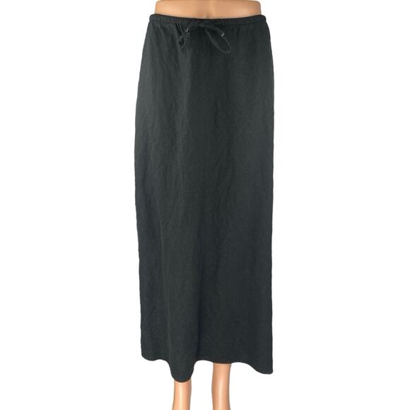 Marks & Spencer Womens Black Linen Drawstring Maxi Straight A-Line Skirt Size 16 - Picture 1 of 6